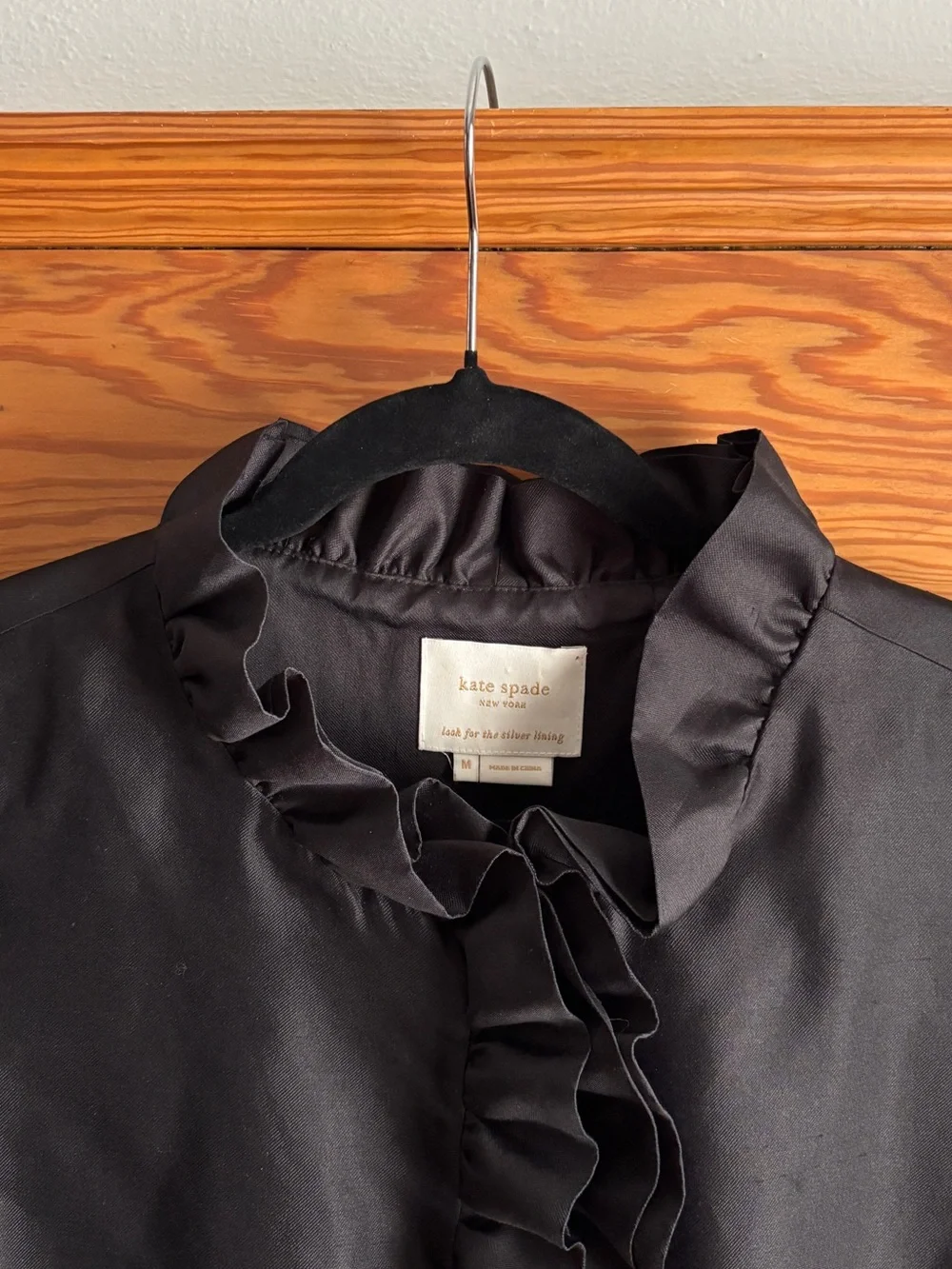 Kate Spade Ruffle Neck Shift Dress in Black Size Medium